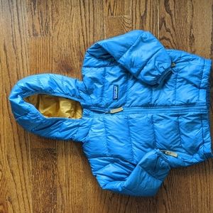 Blue Patagonia Hi-Loft Down sweater hoodie